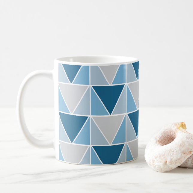 Blå Grå Geometriska Trianglar Geometrisk  Kaffemugg (Med munk)