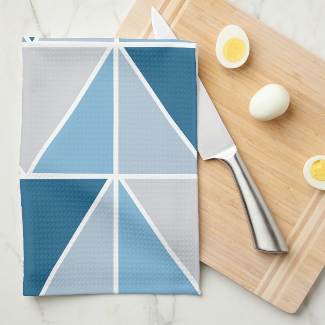 Blå Grå Geometriska Trianglar  Kökshandduk (Vikt i Fjärdedel)