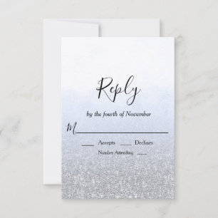 Blå Grå Glitter Bröllop RSVP OSA Kort