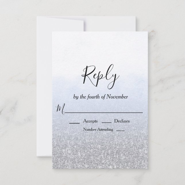 Blå Grå Glitter Bröllop RSVP OSA Kort (Framsida)