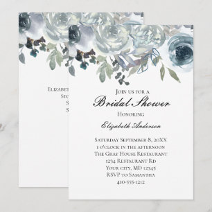Blå Grå Grön Elegant Blommig Akvarell Bröllop Inbjudningar