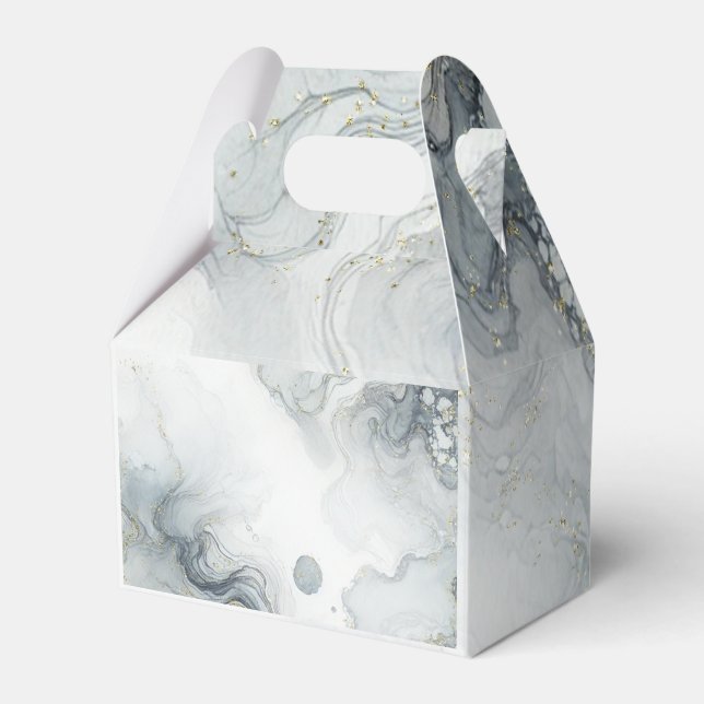 Blå Grå & Guld Strandnära Akvarell Strandbröllop Presentaskar (Framsidan Sidan)