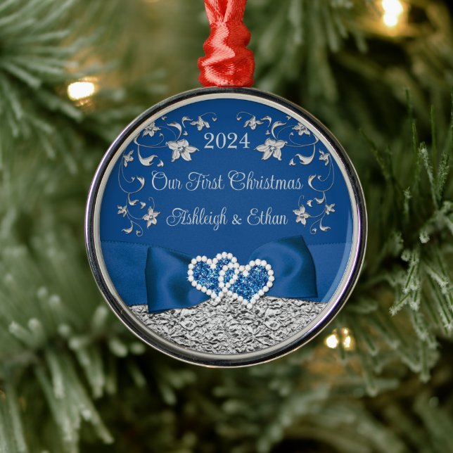 Blå, Grå Kärlekshjärtan Bröllop 1:a julen Julgransprydnad Metall (Träd)