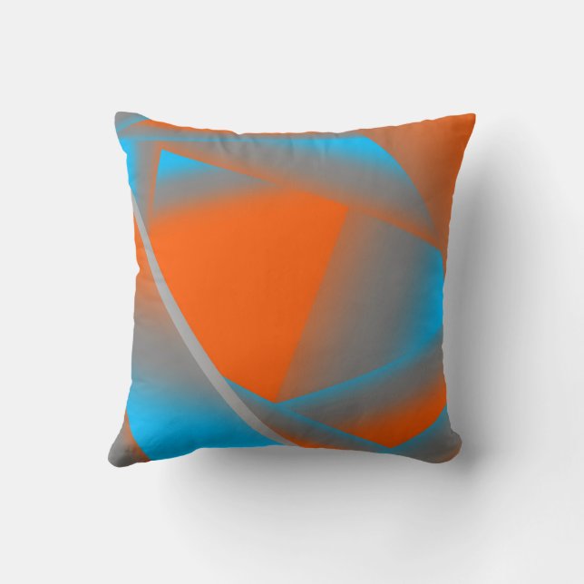 Blå Grå Orange Ombre Geometrisk Abstrakt Konst Kudde (Baksida)