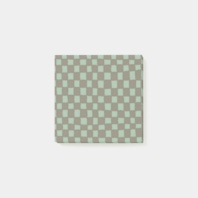 Blå Grå Rutigt Mönster Modernt Schackbräde Post-it Block (Framsida)