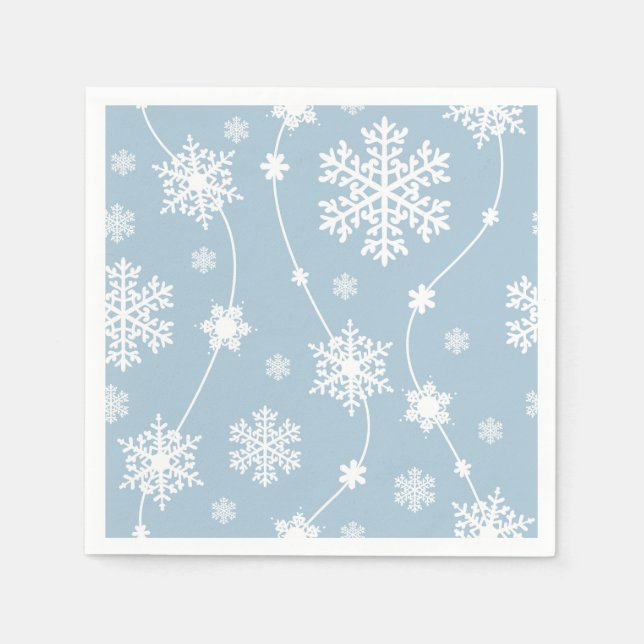 Blå Grå Snöflingor Vinter Värld Julfirande Pappersservett (Framsidan)