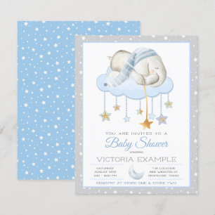 Blå Grå Sömnig Elefant Baby Shower Inbjudningar