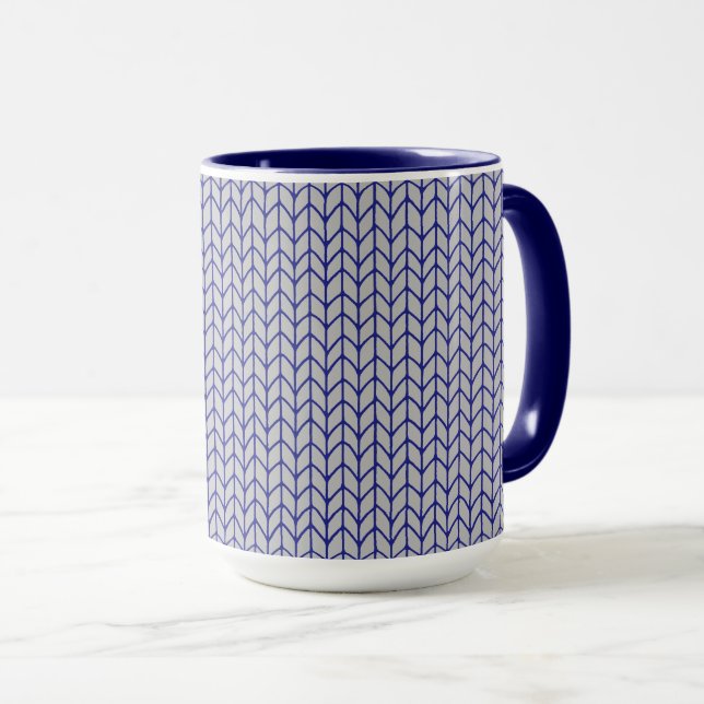 BLÅ GRÅ STICKAD Navy Kombinations Mugg (Framsida höger)
