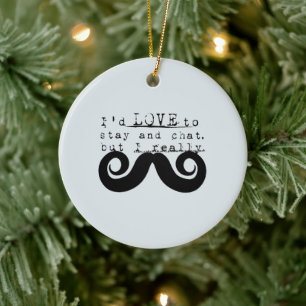 Blå Grå Svart Roligt Humor Jag Mustasch Julgransprydnad Keramik