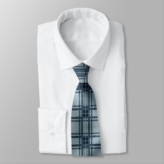 Blå Grå Tartan Rutmönster Slips (Bunden)