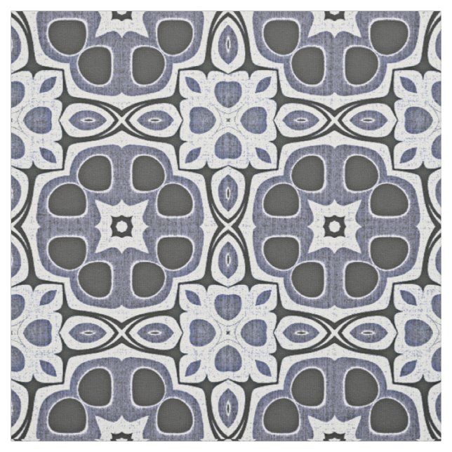 Blå Grå Violett Blommig Bali Batikmönster Tyg (Provkarta)