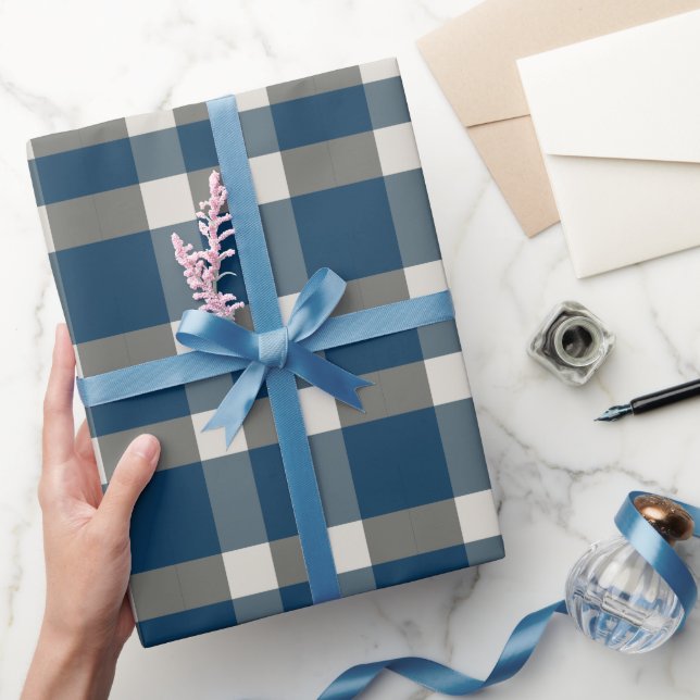 Blå Grå Vit Buffel Kheck  Presentpapper (Gifting)