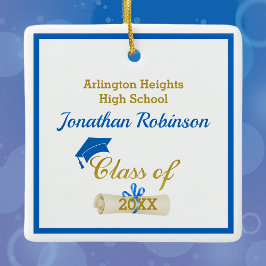 Blå grad Cap och diploma Ceramic Ornament