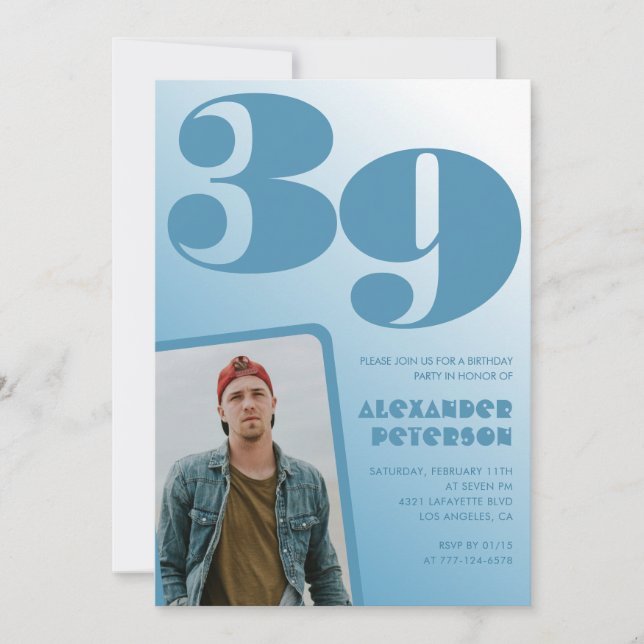 Blå gradient 39-års födelsedagsinbjudningar Män Fo Inbjudningar (Framsida)