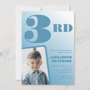 Blå Gradient 3-års födelsedagsinbjudningar Foto Inbjudningar