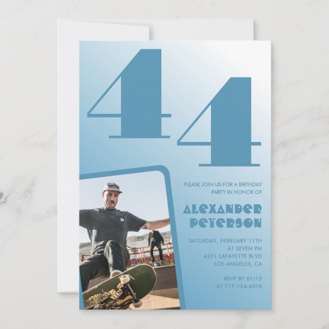 Blå gradient 44-års födelsedagsinbjudningar Män Fo Inbjudningar (Framsida)