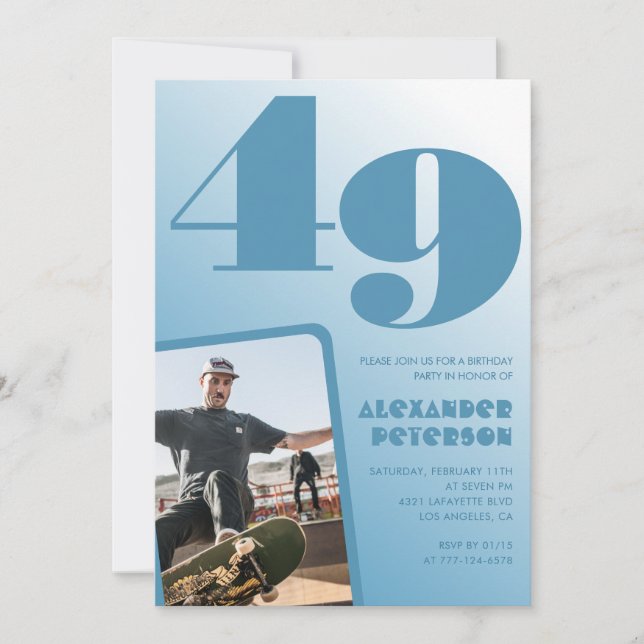 Blå gradient 49-års inbjudningar Män Foto (Framsida)