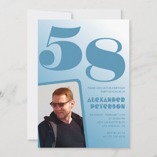 Blå gradient 58-års födelsedagsinbjudningar Män Fo Inbjudningar (Framsida)