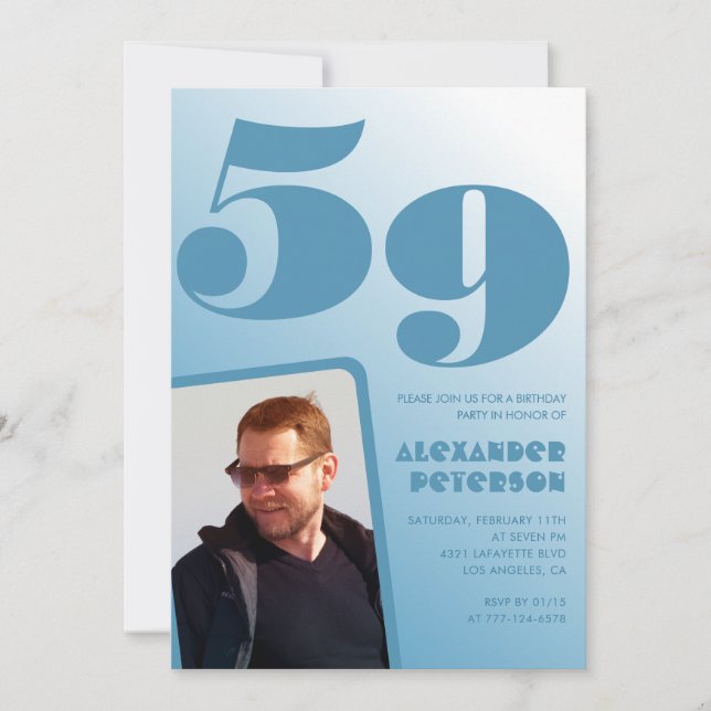 Blå gradient 59-års födelsedagsinbjudningar Män Fo Inbjudningar (Framsida)