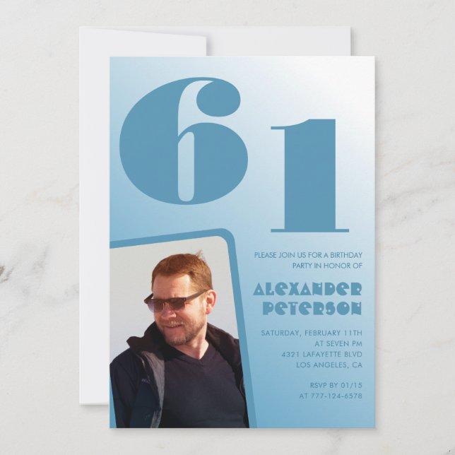 Blå gradient 61-års födelsedagsinbjudningar Män Fo Inbjudningar (Framsida)