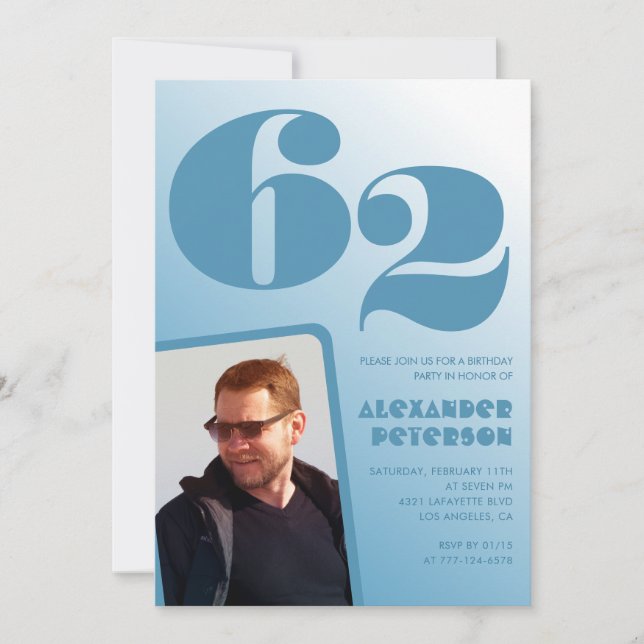 Blå gradient 62-års inbjudan Män Foto (Framsida)