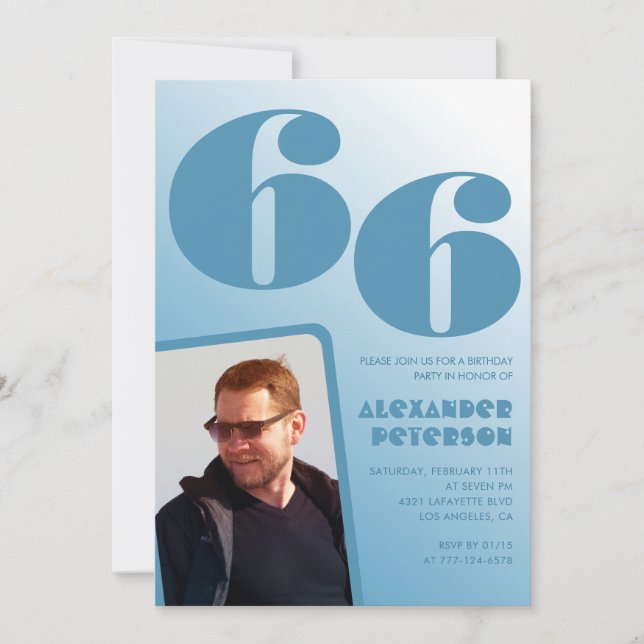 Blå gradient 66-års inbjudningskort Män Foto (Framsida)
