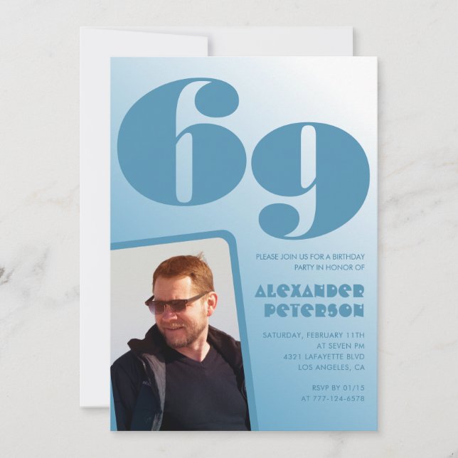 Blå gradient 69-års inbjudan Män Foto (Framsida)