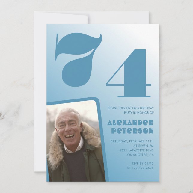 Blå gradient 74-års födelsedagsinbjudningar Män Fo Inbjudningar (Framsida)