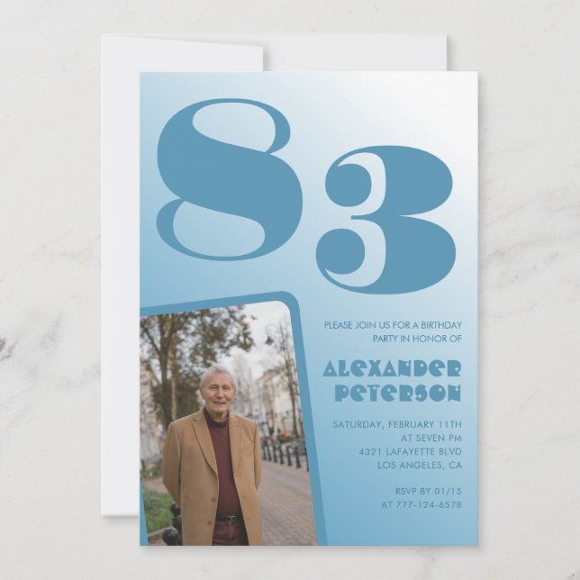 Blå Gradient Foto 83-årsdag Inbjudningar (Framsida)