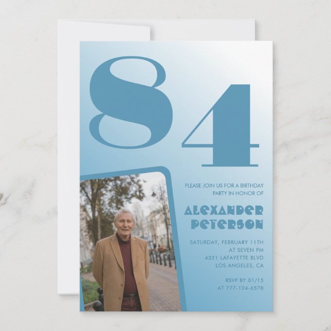 Blå Gradient Foto 84-årsdag Inbjudningar (Framsida)