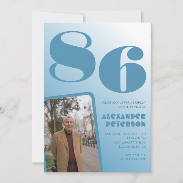 Blå Gradient Foto 86-årsdag Inbjudningar (Framsida)