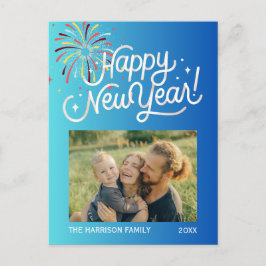 Blå gradient fyrverkerier Gott Nytt År Foto Vykort