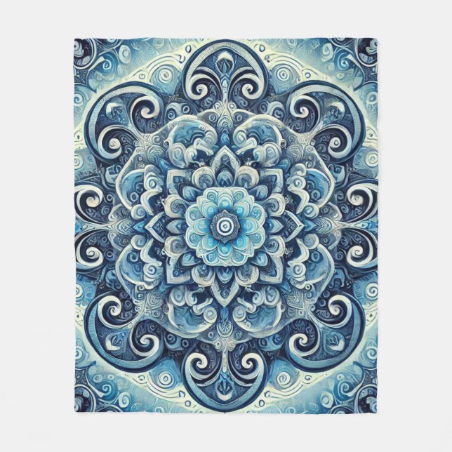 Blå Gradient Mandala Design 2 Fleecefilt (Framsidan)