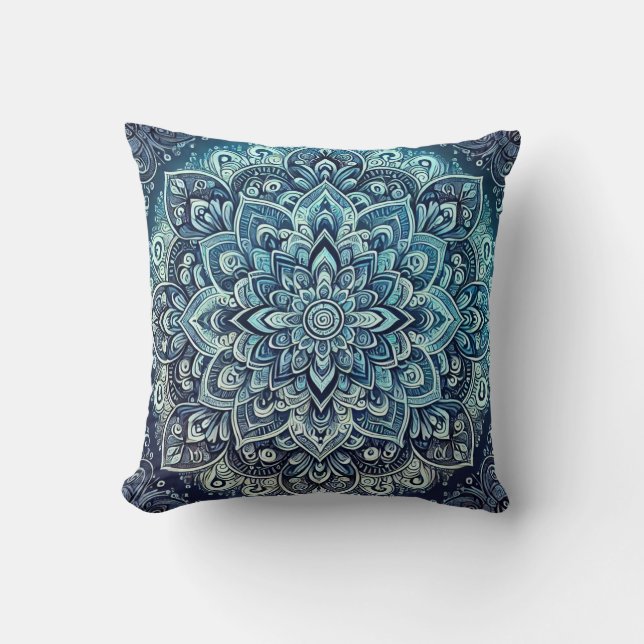 Blå Gradient Mandala Design Kudde (Framsida)