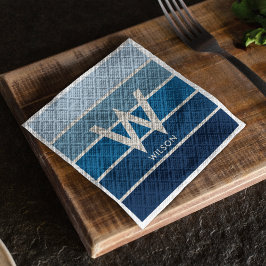 Blå Gradient Randig Monogram Personlig Fest Pappersservett