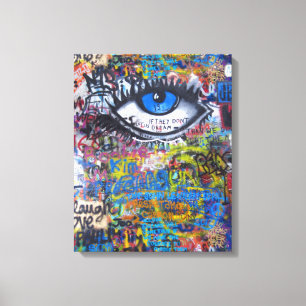 Blå graffiti ond öga canvastryck