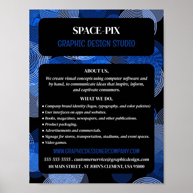 Blå grafikcirklar, reklam för grafikdesigner poster (Framsidan)