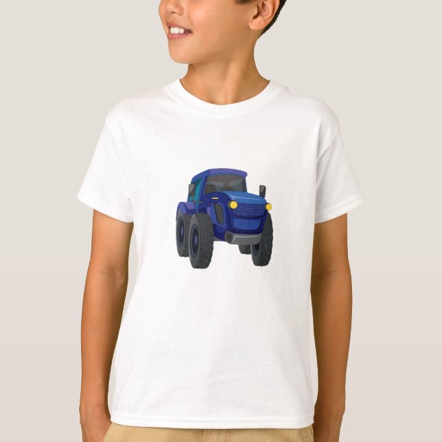 Blå grafisk t-shirt med konstruktionslastbil för p (Framsida)