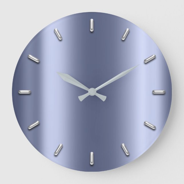 Blå grafitmetallisk minimal Silver Grått Stor Klocka (Framsida)