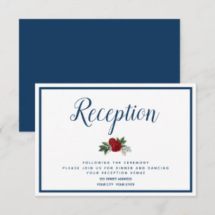 Blå Gräns Crimson Watercolor Peonies Reception Inbjudningar