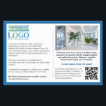 Blå Gräns Grått-Logotyp och Qr-information Flygblad<br><div class="desc">Informativ marknadsföring-flygare för ditt lilla företag med mycket ställe för anpassningsbarna på ena sidan, tillsammans med din logotyp, QR-kod och ett foto. På den andra sidan, ett större foto, en webbplats adress och en tagglinje eller kortare text. En blå gräns som ramar in texten fokuserade på personligen för att höja...</div>