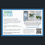 Blå Gräns Grått-Logotyp och Qr-information Flygblad<br><div class="desc">Informativ marknadsföring-flygare för ditt lilla företag med mycket ställe för anpassningsbarna på ena sidan, tillsammans med din logotyp, QR-kod och ett foto. På den andra sidan, ett större foto, en webbplats adress och en tagglinje eller kortare text. En blå gräns som ramar in texten fokuserade på personligen för att höja...</div>
