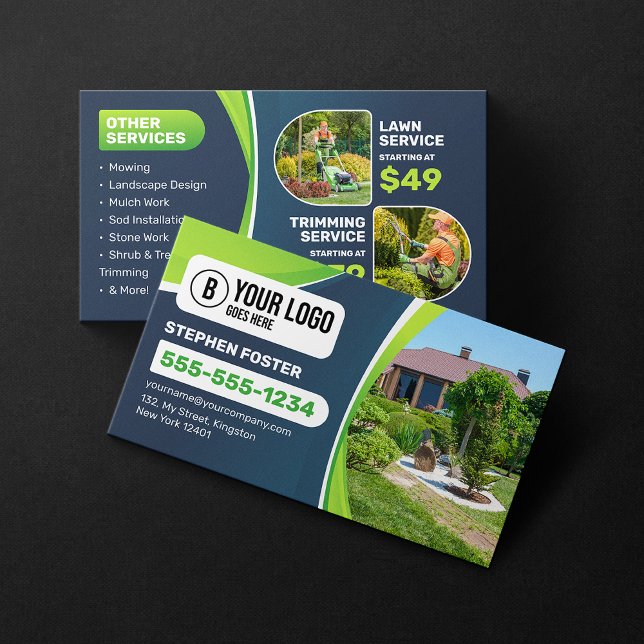 Blå Gräsmatta Landscaping Trimming Mining Service Visitkort (Skapare uppladdad)