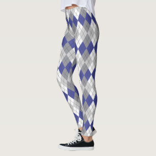 Blå Grått Argyle Mönster Leggings