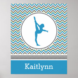 Blå/Grått Chevron Rand Gymnastics w/ Monogram Poster