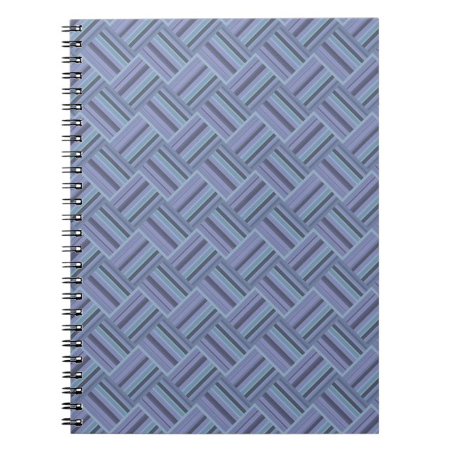 Blå grått diagonal rand väv mönster anteckningsbok med spiral (Framsidan)