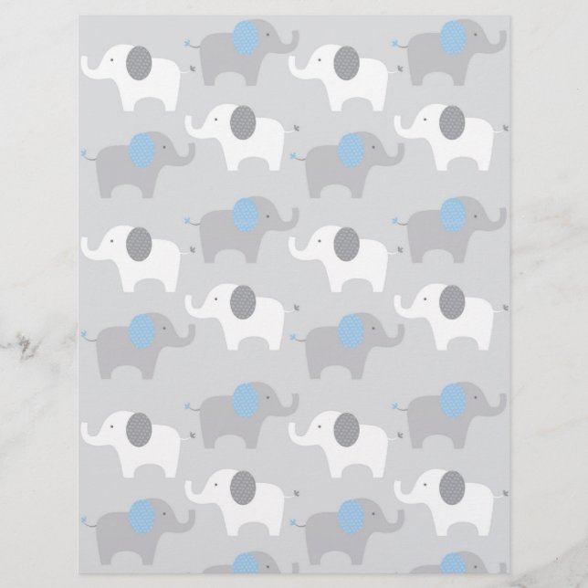 Blå Grått Elephant Baby Scrapbook Papper (Framsida)