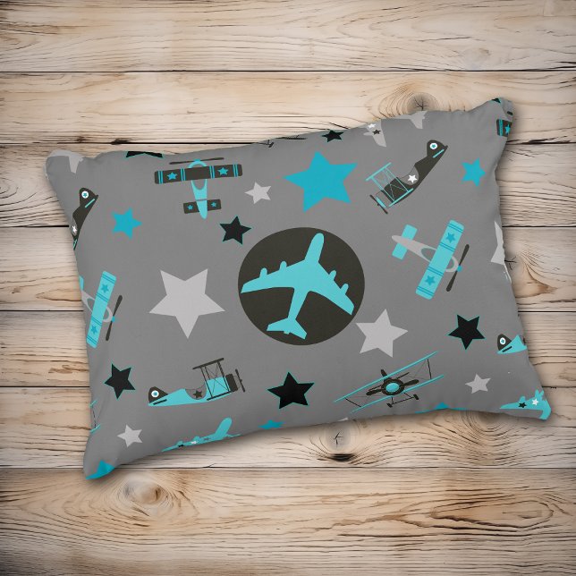 Blå Grått-flygplan Mönster Prydnadskudde (Skapare uppladdad)