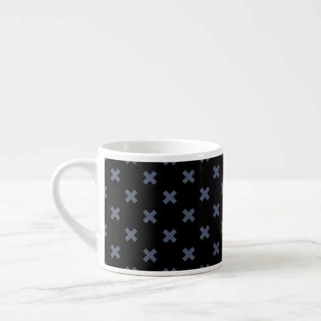 Blå-grått kor stygn på svart espressomugg (Vänster)