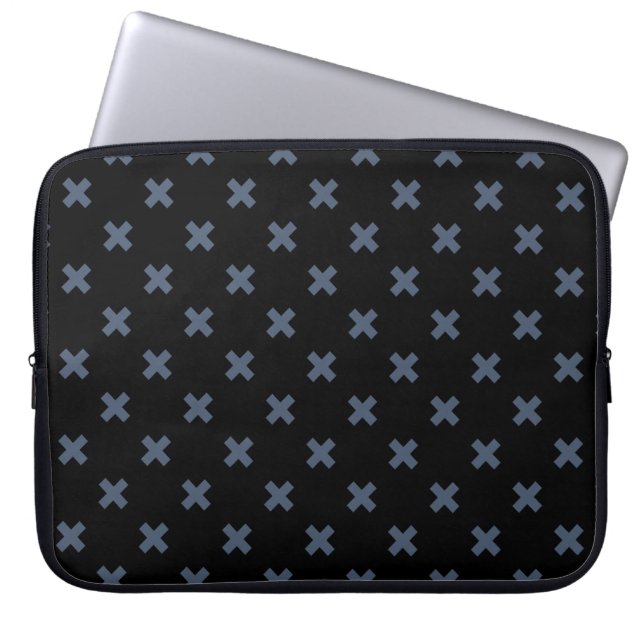 Blå-grått kor stygn på svart laptop fodral (Framsidan)